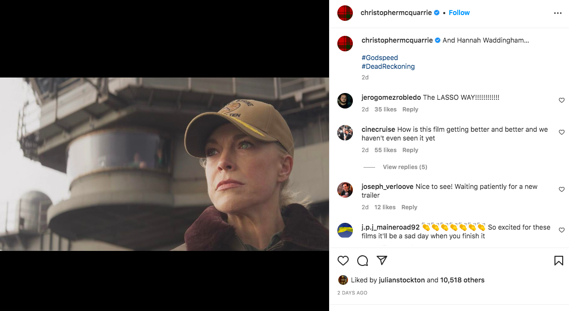 Christopher McQuarrie's Instagram post about Hannah Waddingham