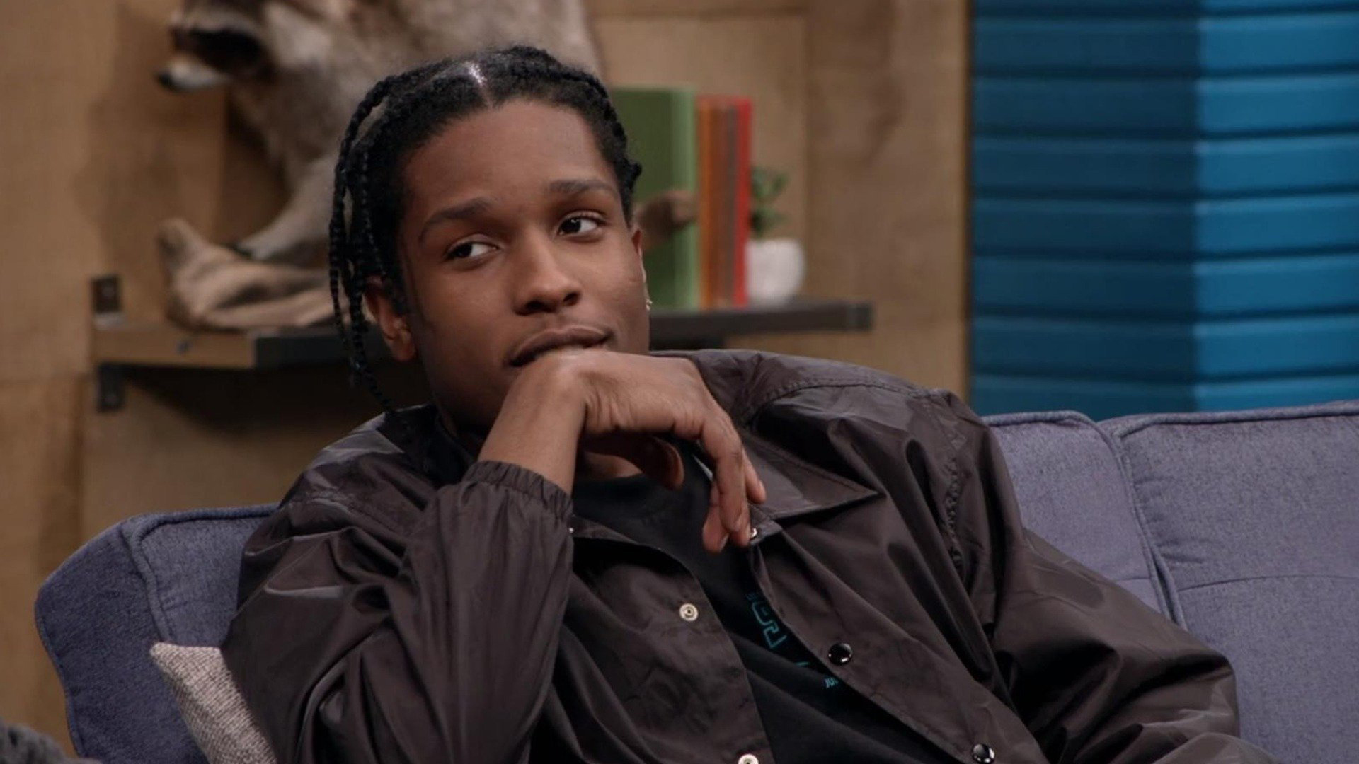 A$AP Rocky Wears a Black Button Up Jacket and Black Sneakers, A$AP Rocky guest stars on CB!B!, TV-14, Season 4, Episode 29