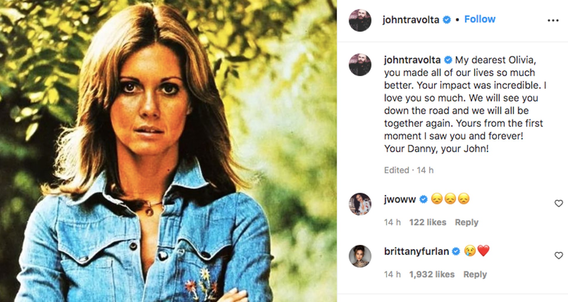 John Travolta's tribute to Olivia Newton-John