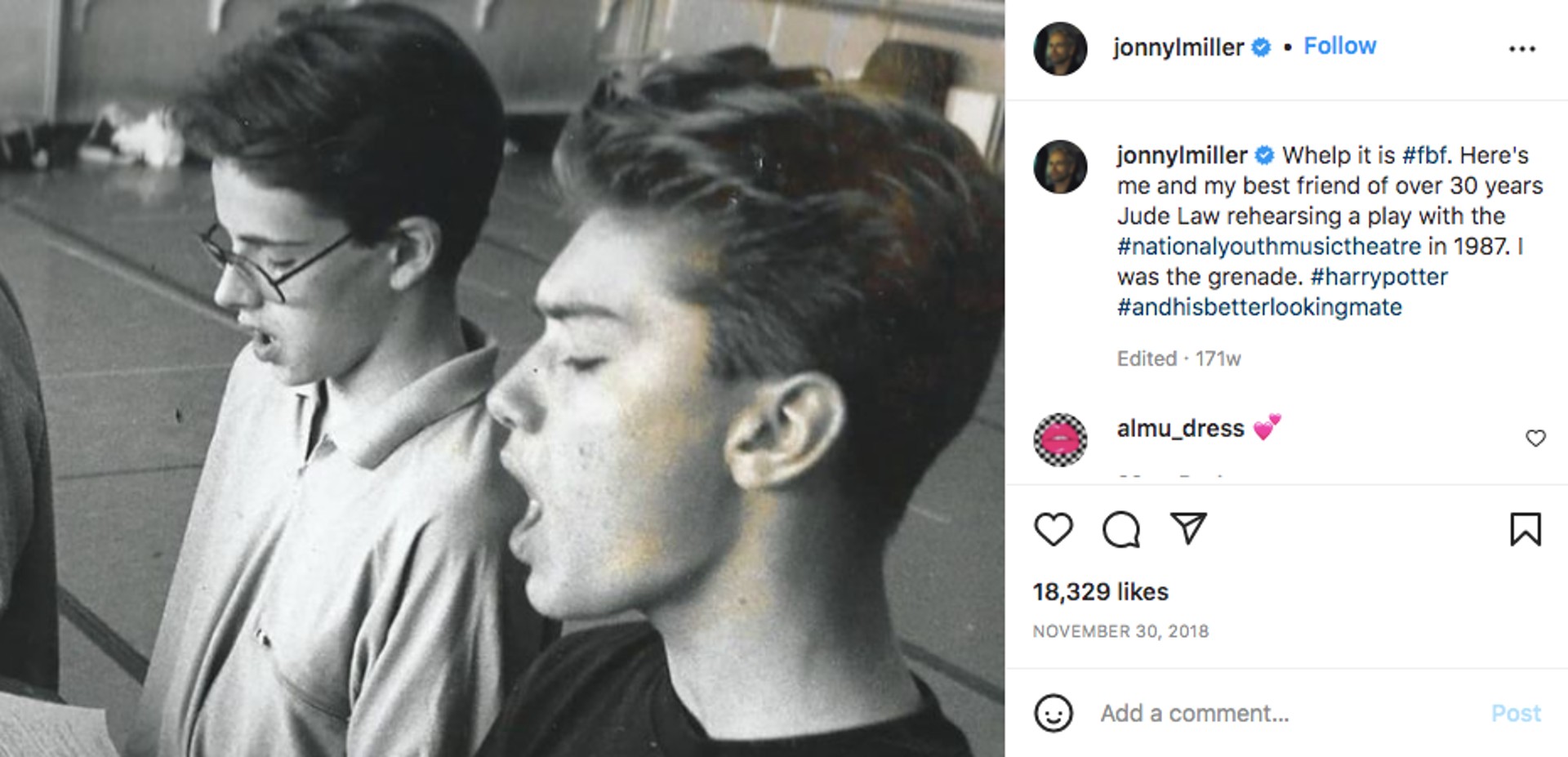 Jonny Lee Miller and Jude Law on Instagram