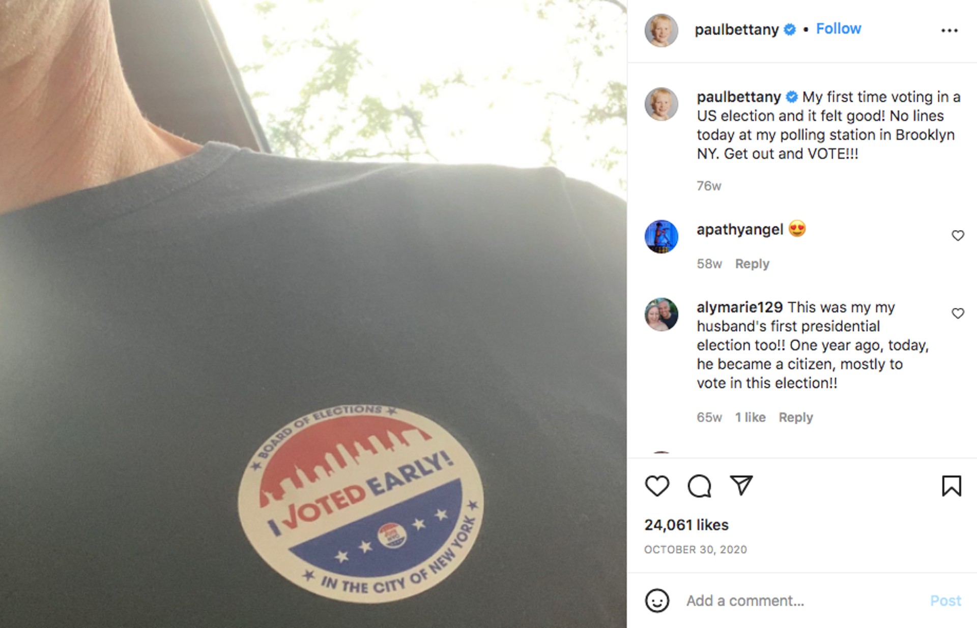 Paul Bettany voting selfie