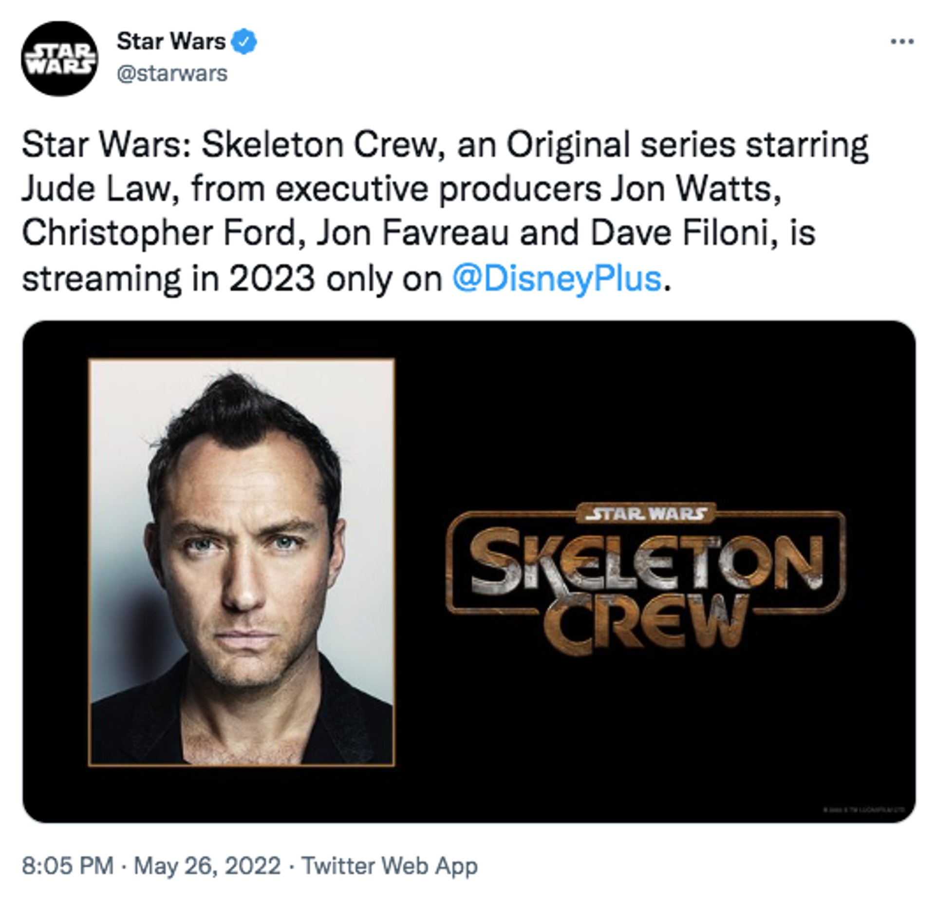 Star Wars tweet announcing Jude Law's casting