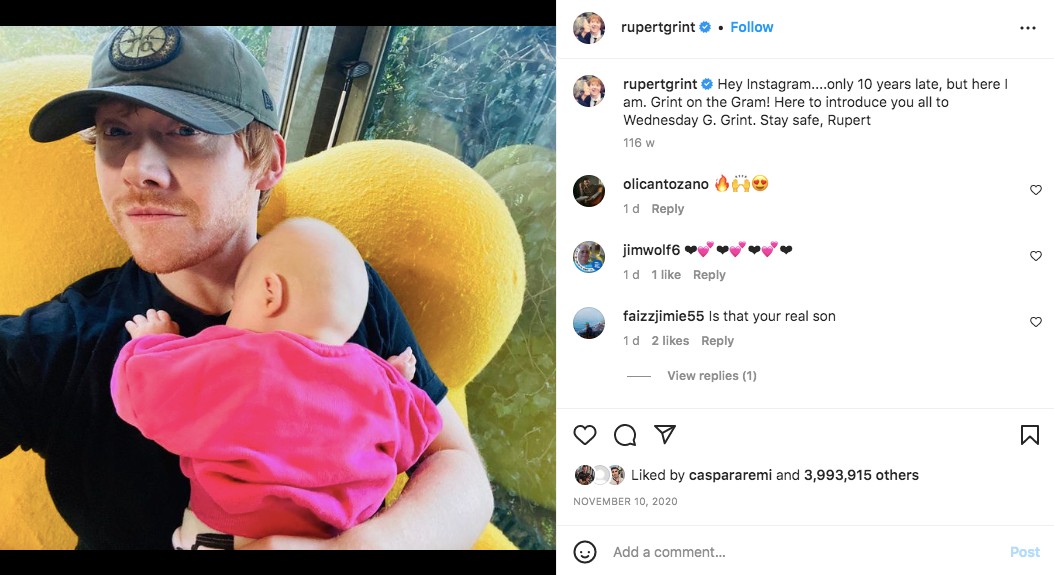 Rupert Grint's first Instagram post